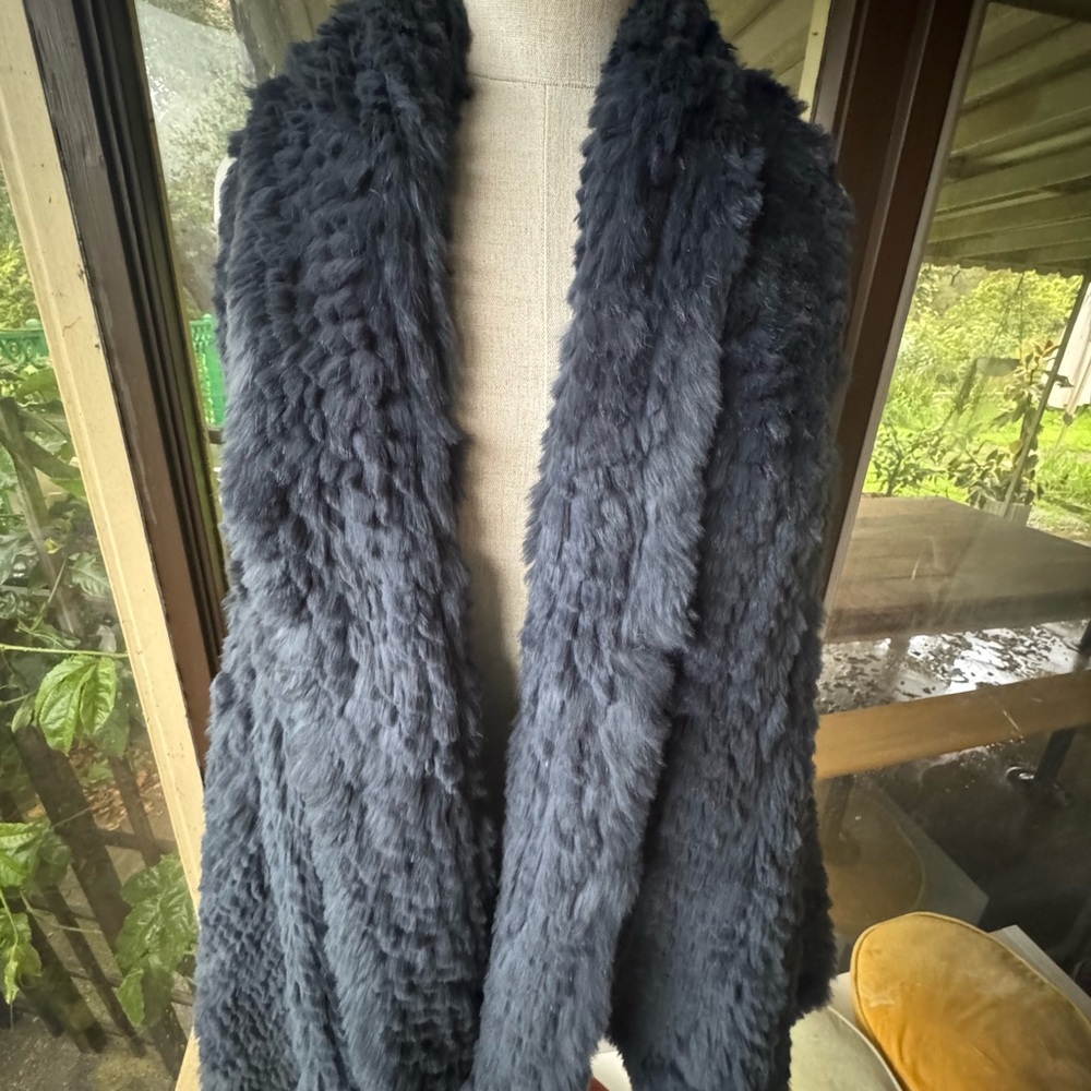 Saks Fifth Avenue blue-grey rabbit fur vest